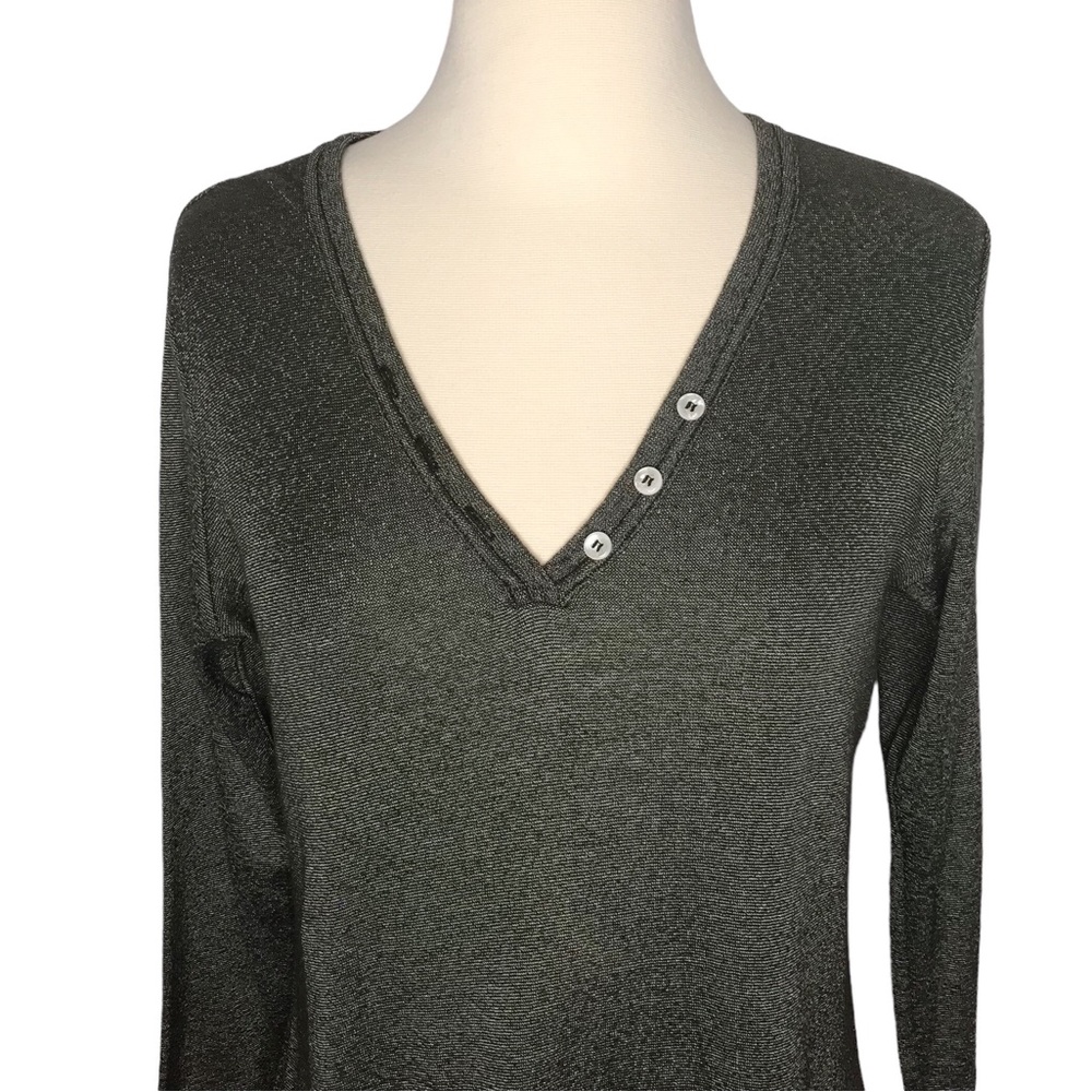 MICHAEL STARS Maternity Top Sz M Button V Neck Henley Tee Shiny Stretch T-Shirt